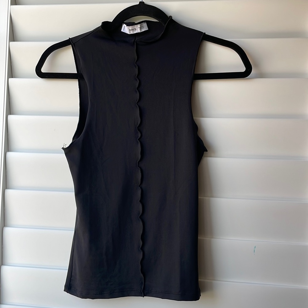 Mango black mock neck sleeveless tank top with seam detail size XS
